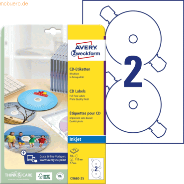 Avery Zweckform Etiketten Inkjet/Laser Kopier 117mm CD VE=50 Stück wei Avery Zweckform Etiketten Inkjet/Laser Kopier 117mm CD VE=50 Stück wei von Avery Zweckform