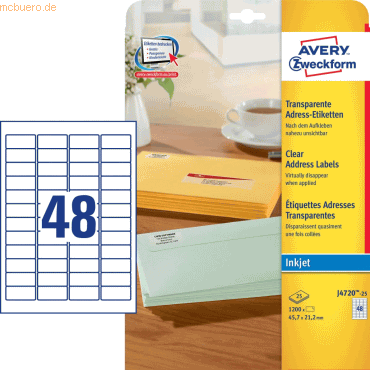 Avery Zweckform Etiketten Inkjet 45.7x21.2mm Polyester weiß VE=1200 St Avery Zweckform Etiketten Inkjet 45.7x21.2mm Polyester weiß VE=1200 St von Avery Zweckform