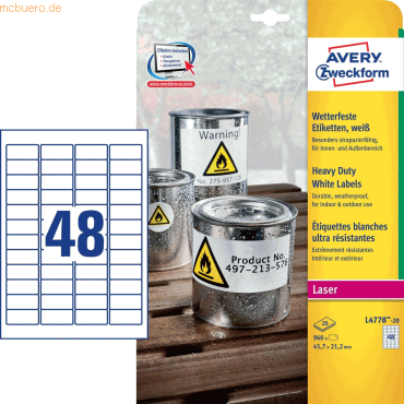 Avery Zweckform Etiketten Laser/Kopier wetterfest 45,7x21,2mm weiß VE= Avery Zweckform Etiketten Laser/Kopier wetterfest 45,7x21,2mm weiß VE= von Avery Zweckform