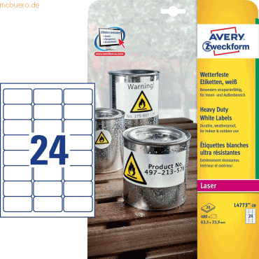 Avery Zweckform Etiketten Laser/Kopier wetterfest 63,5x33,9mm weiß VE= Avery Zweckform Etiketten Laser/Kopier wetterfest 63,5x33,9mm weiß VE= von Avery Zweckform