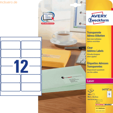 Avery Zweckform Etiketten Laser 99x42mm VE=300 Stück transparent Avery Zweckform Etiketten Laser 99x42mm VE=300 Stück transparent von Avery Zweckform