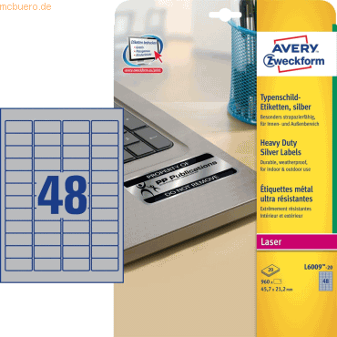 Avery Zweckform Etiketten Typenschild 45,7x21,2mm VE=960 Stück silber von Avery Zweckform