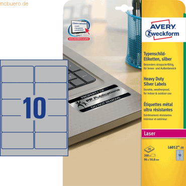 Avery Zweckform Etiketten Typenschild 96,0x50,8mm VE=200 Stück silber Avery Zweckform Etiketten Typenschild 96,0x50,8mm VE=200 Stück silber von Avery Zweckform