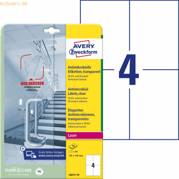 Avery Zweckform Etiketten antimikrobiell 105x148mm permanent transpare Avery Zweckform Etiketten antimikrobiell 105x148mm permanent transpare von Avery Zweckform