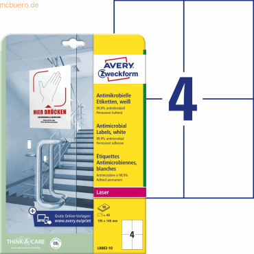 Avery Zweckform Etiketten antimikrobiell 105x148mm permanent weiß VE=1 von Avery Zweckform