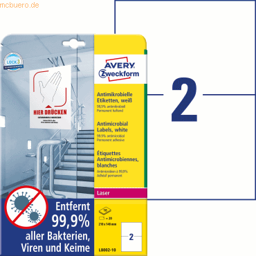 Avery Zweckform Etiketten antimikrobiell 210x148mm permanent weiß VE=1 Avery Zweckform Etiketten antimikrobiell 210x148mm permanent weiß VE=1 von Avery Zweckform
