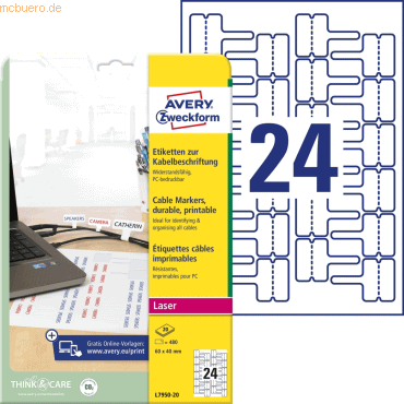 Avery Zweckform Etiketten zur Kabelbeschriftung 60x40 mm 20 Blatt/480 Avery Zweckform Etiketten zur Kabelbeschriftung 60x40 mm 20 Blatt/480 von Avery Zweckform