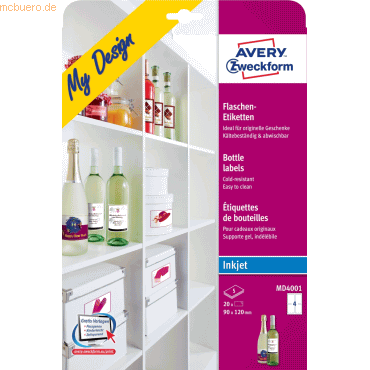Avery Zweckform Flaschen-Etiketten InkJet 90x120mm VE=20 Stück Avery Zweckform Flaschen-Etiketten InkJet 90x120mm VE=20 Stück von Avery Zweckform