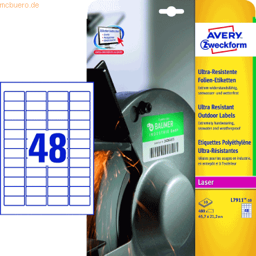 Avery Zweckform Folien-Etiketten ultra-resistent 45,7x21,2mm VE=10 Bog Avery Zweckform Folien-Etiketten ultra-resistent 45,7x21,2mm VE=10 Bog von Avery Zweckform