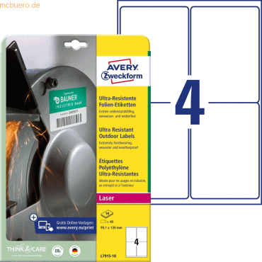 Avery Zweckform Folien-Etiketten ultra-resistent 99,1x139mm VE=10 Boge Avery Zweckform Folien-Etiketten ultra-resistent 99,1x139mm VE=10 Boge von Avery Zweckform