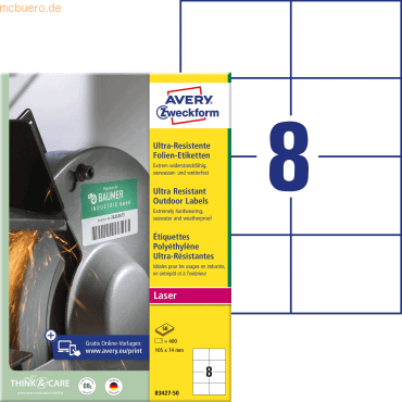 Avery Zweckform Folien-Etiketten ultra-resistent A4 105x74mm VE=400 Et Avery Zweckform Folien-Etiketten ultra-resistent A4 105x74mm VE=400 Et von Avery Zweckform