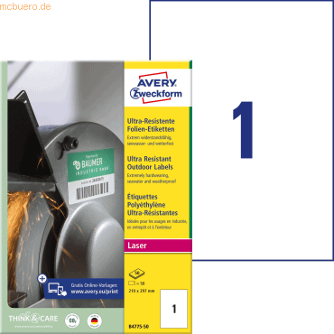 Avery Zweckform Folien-Etiketten ultra-resistent A4 210x297mm VE=50 Et Avery Zweckform Folien-Etiketten ultra-resistent A4 210x297mm VE=50 Et von Avery Zweckform