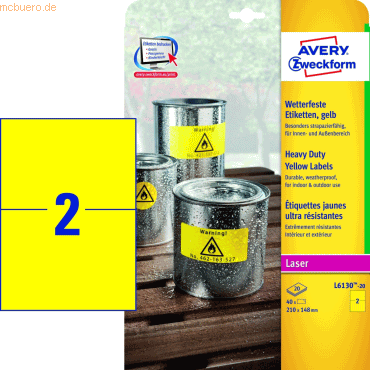 Avery Zweckform Folienetiketten wetterfest 210x148mm VE=20 Bogen/40 Et Avery Zweckform Folienetiketten wetterfest 210x148mm VE=20 Bogen/40 Et von Avery Zweckform