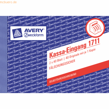 Avery Zweckform Formularbuch Kassa-Eingang A6 quer 2x40 Blatt von Avery Zweckform