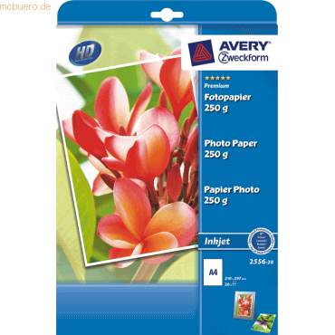 Avery Zweckform Fotopapier Premium A4 250g/qm hochglänzend VE=20 Stück von Avery Zweckform