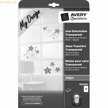 Avery Zweckform Glas-Dekofolie 210x297 mm 4 Blatt Avery Zweckform Glas-Dekofolie 210x297 mm 4 Blatt von Avery Zweckform