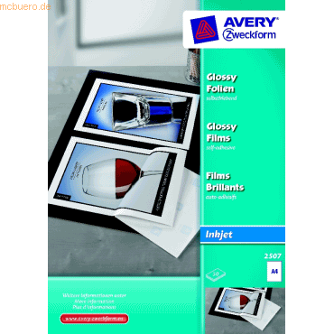 Avery Zweckform Inkjet-Folie A4 beschichtet hochglänzend selbstklebend von Avery Zweckform