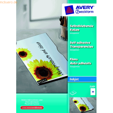 Avery Zweckform Inkjet-Folie A4 selbstklebend spezialbeschichtet 0,17 von Avery Zweckform