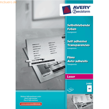 Avery Zweckform Kopierfolie A4 selbstklebend 0.13mm A4 VE=100 Blatt Avery Zweckform Kopierfolie A4 selbstklebend 0.13mm A4 VE=100 Blatt von Avery Zweckform