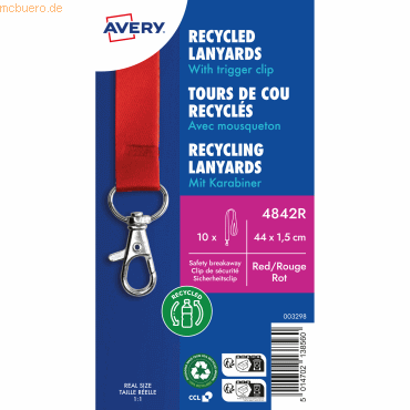 Avery Zweckform Lanyard 4842R 15x440mm rot 10 Stück von Avery Zweckform