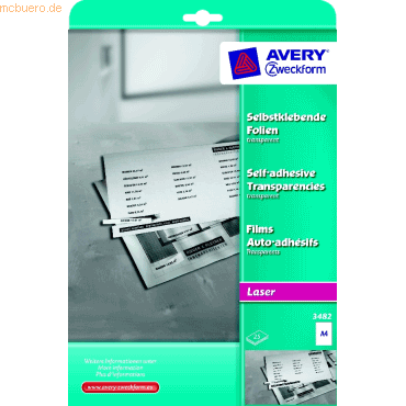 Avery Zweckform Laser/Kopier-Folie A4 selbstklebend transparent 0,14 m Avery Zweckform Laser/Kopier-Folie A4 selbstklebend transparent 0,14 m von Avery Zweckform