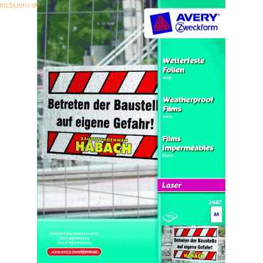 Avery Zweckform Laser/Kopier-Folie A4 wetterfest spezialbeschichtet 0, Avery Zweckform Laser/Kopier-Folie A4 wetterfest spezialbeschichtet 0, von Avery Zweckform