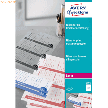 Avery Zweckform Laserfolien für die Druckformerstellung A4 matt transp von Avery Zweckform