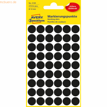 10 x Avery Zweckform Markierungspunkte 12mm VE=270 Stück schwarz von Avery Zweckform