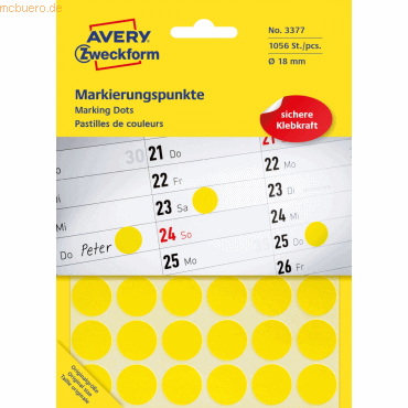 Avery Zweckform Markierungspunkte 18 mm 22 Blatt/1056 Etiketten gelb von Avery Zweckform