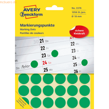 Avery Zweckform Markierungspunkte 18 mm 22 Blatt/1056 Etiketten grün von Avery Zweckform
