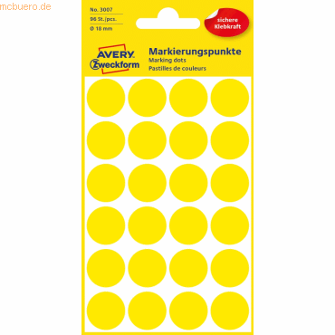10 x Avery Zweckform Markierungspunkte 18mm Durchmesser gelb VE=96 Stü von Avery Zweckform