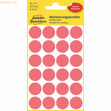 Avery Zweckform Markierungspunkte 18mm VE=96 Stück leuchtrot Avery Zweckform Markierungspunkte 18mm VE=96 Stück leuchtrot von Avery Zweckform