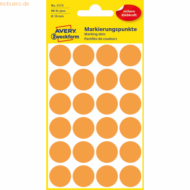 10 x Avery Zweckform Markierungspunkte 18mm VE=96 Stück orange von Avery Zweckform