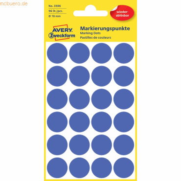 Avery Zweckform Markierungspunkte 18mm blau wiederablösbar VE=96 Stück Avery Zweckform Markierungspunkte 18mm blau wiederablösbar VE=96 Stück von Avery Zweckform