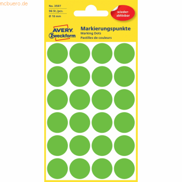 Avery Zweckform Markierungspunkte 18mm grün wiederablösbar VE=96 Stück Avery Zweckform Markierungspunkte 18mm grün wiederablösbar VE=96 Stück von Avery Zweckform