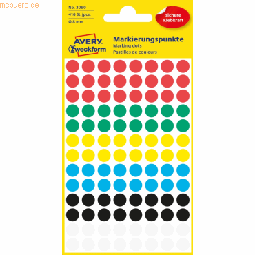 10 x Avery Zweckform Markierungspunkte 8 mm 4 Blatt/416 Etiketten farb von Avery Zweckform