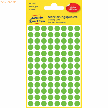 Avery Zweckform Markierungspunkte 8mm grün wiederablösbar VE=416 Stück Avery Zweckform Markierungspunkte 8mm grün wiederablösbar VE=416 Stück von Avery Zweckform