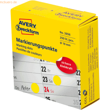 Avery Zweckform Markierungspunkte auf Rolle 19mm gelb VE=250 Etiketten Avery Zweckform Markierungspunkte auf Rolle 19mm gelb VE=250 Etiketten von Avery Zweckform