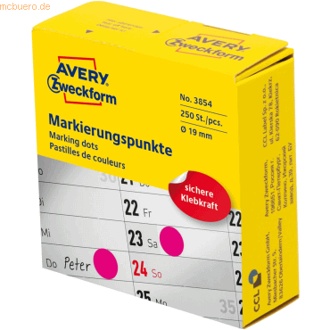 Avery Zweckform Markierungspunkte auf Rolle 19mm magenta VE=250 Etiket Avery Zweckform Markierungspunkte auf Rolle 19mm magenta VE=250 Etiket von Avery Zweckform