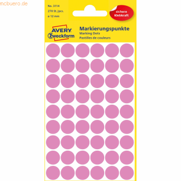 10 x Avery Zweckform Markierungspunkte rose DM 12mm VE=270 Etiketten 10 x Avery Zweckform Markierungspunkte rose DM 12mm VE=270 Etiketten von Avery Zweckform