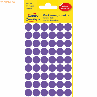 10 x Avery Zweckform Markierungspunkte violett DM 12mm VE=270 Etikette von Avery Zweckform