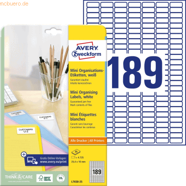 Avery Zweckform Mini-Organisations-Etiketten 25,4x10 mm 25 Blatt/4725 Avery Zweckform Mini-Organisations-Etiketten 25,4x10 mm 25 Blatt/4725 von Avery Zweckform