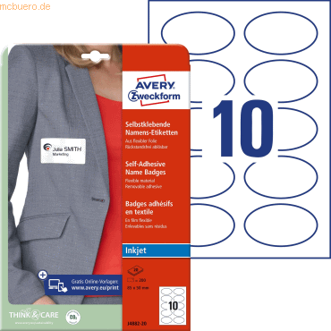 Avery Zweckform Namens-Etiketten 85x50mm 20 Bogen/200 Etiketten weiß Avery Zweckform Namens-Etiketten 85x50mm 20 Bogen/200 Etiketten weiß von Avery Zweckform