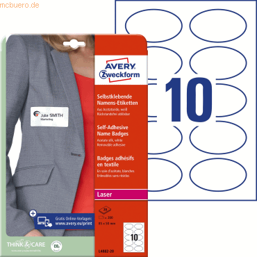 Avery Zweckform Namens-Etiketten 85x50mm 20 Bogen/200 Etiketten weiß Avery Zweckform Namens-Etiketten 85x50mm 20 Bogen/200 Etiketten weiß von Avery Zweckform
