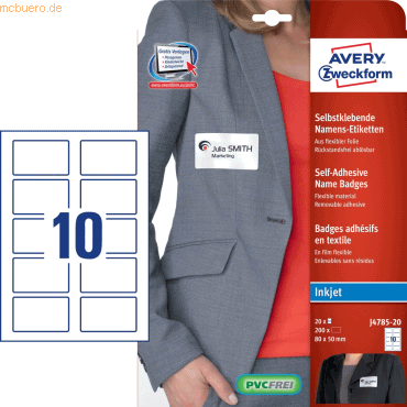 Avery Zweckform Namens-Etiketten Inkjetdrucker 80x50mm weiß 200 Stück Avery Zweckform Namens-Etiketten Inkjetdrucker 80x50mm weiß 200 Stück von Avery Zweckform