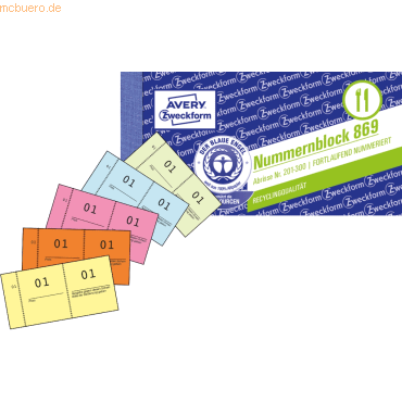 Avery Zweckform Nummernblocks 105x53mm 1-1000 5 farbig sortiert von Avery Zweckform