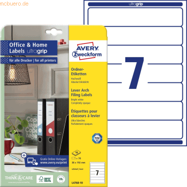 Avery Zweckform Ordner-Etiketten 192x38 mm 10 Blatt/70 Etiketten weiß Avery Zweckform Ordner-Etiketten 192x38 mm 10 Blatt/70 Etiketten weiß von Avery Zweckform