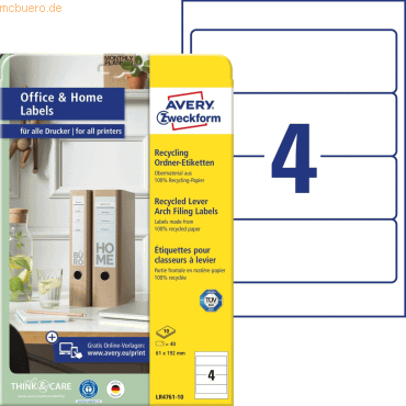 Avery Zweckform Ordnerrücken-Etiketten kurz/breit 61x192mm RC weiß VE= Avery Zweckform Ordnerrücken-Etiketten kurz/breit 61x192mm RC weiß VE= von Avery Zweckform