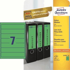 Avery Zweckform Ordnerrückenschilder 192x38mm selbstklebend grün VE=140 Stück Avery Zweckform Ordnerrückenschilder 192x38mm selbstklebend grün VE=140 Stück von AVERY Zweckform
