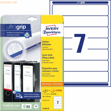 Avery Zweckform Ordnerrückenschilder 192x38mm selbstklebend weiß VE=21 Avery Zweckform Ordnerrückenschilder 192x38mm selbstklebend weiß VE=21 von Avery Zweckform